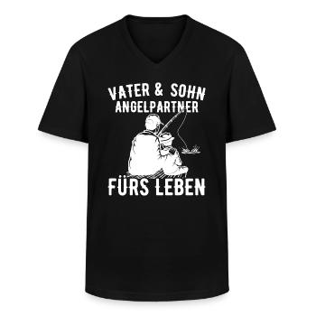 VATER & SOHN ANGELPARTNER FÜRS LEBEN - Männer-T-Shirt mit V-Ausschnitt - Schwarz - Vorne - AI Model Male 178 dark (178cm)