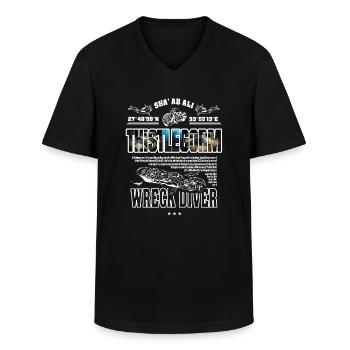 Wreck Thistlegorm Egypt Diving History - Men's V-Neck T-Shirt - black - Front - AI Model Male 178 dark (178cm)