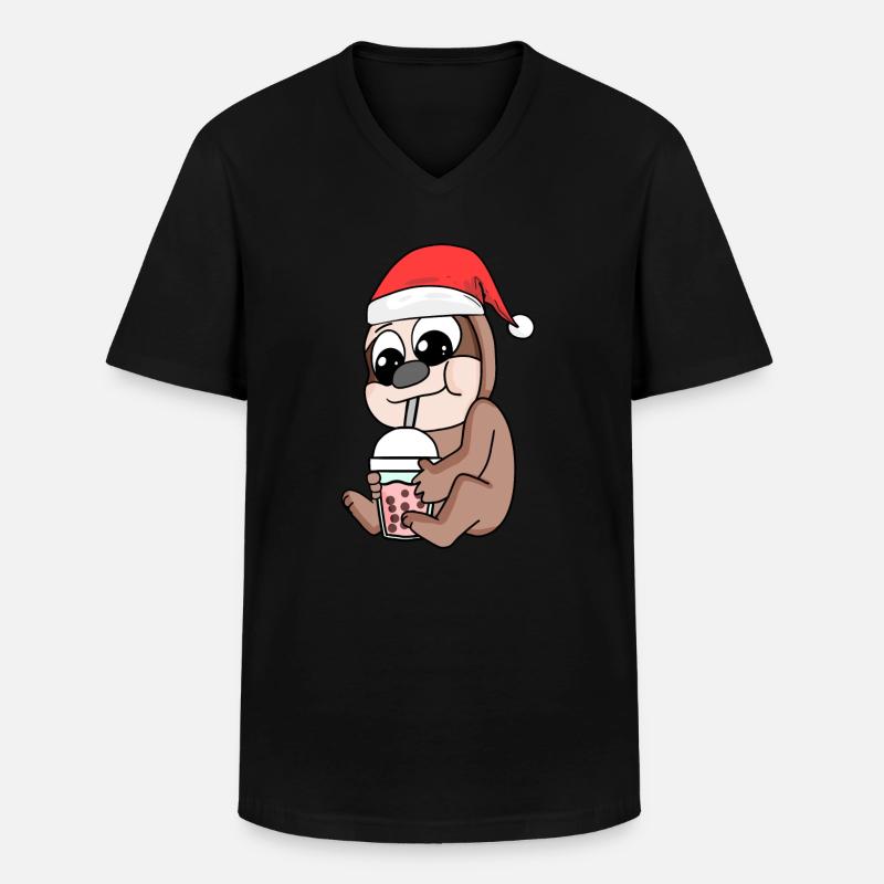 Sloth Christmas Bubble Tea - Men's V-Neck T-Shirt - black