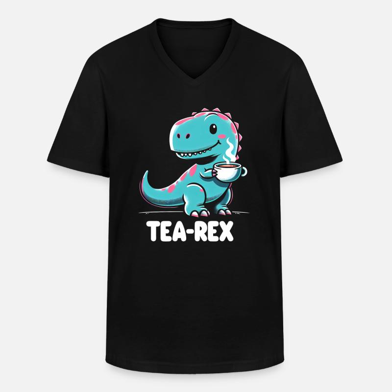 TEA-REX - Dinosaurier-Tee - Männer-T-Shirt mit V-Ausschnitt - Schwarz