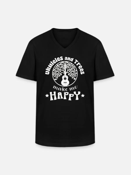 Ukuleles and Trees make me Happy weiss - Men's V-Neck T-Shirt - black