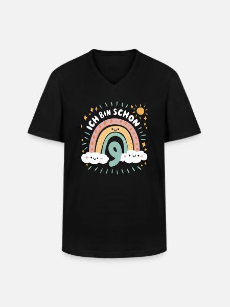 9th Birthday Shirt Rainbow Cloud - Men's V-Neck T-Shirt - black