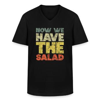 Now we have the Salad Lustiger Denglisch Spruch - Männer-T-Shirt mit V-Ausschnitt - Schwarz - Vorne - AI Model Male 178 dark (178cm)