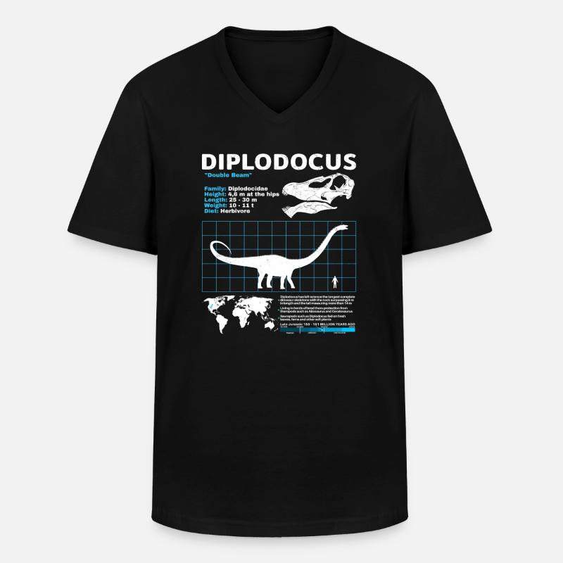 Diplodocus Datenblatt - Männer-T-Shirt mit V-Ausschnitt - Schwarz
