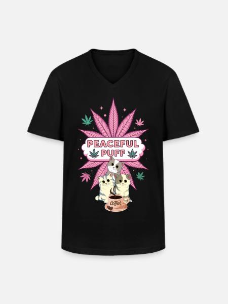 Peaceful Puff C&C - Men's V-Neck T-Shirt - black