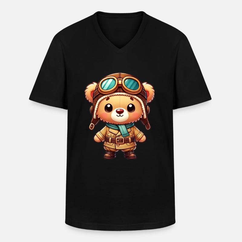 Teddybär Pilot - Männer-T-Shirt mit V-Ausschnitt - Schwarz