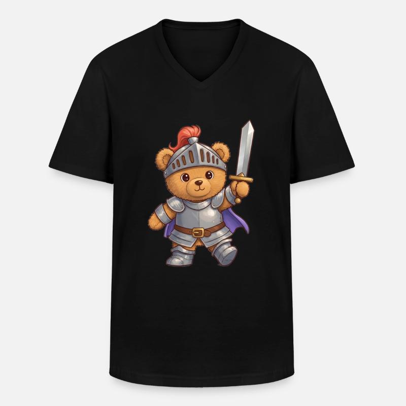 Teddybär Ritter - Männer-T-Shirt mit V-Ausschnitt - Schwarz