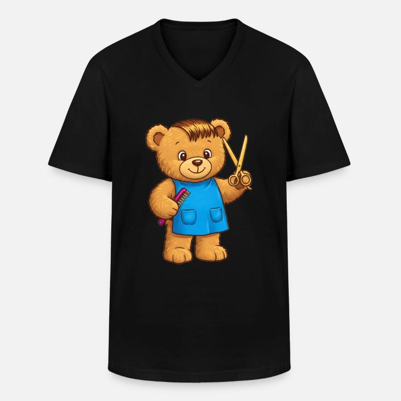Teddybär Friseur - Männer-T-Shirt mit V-Ausschnitt - Schwarz