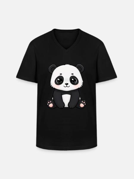 Tier Cartoon Panda - Männer-T-Shirt mit V-Ausschnitt - Schwarz