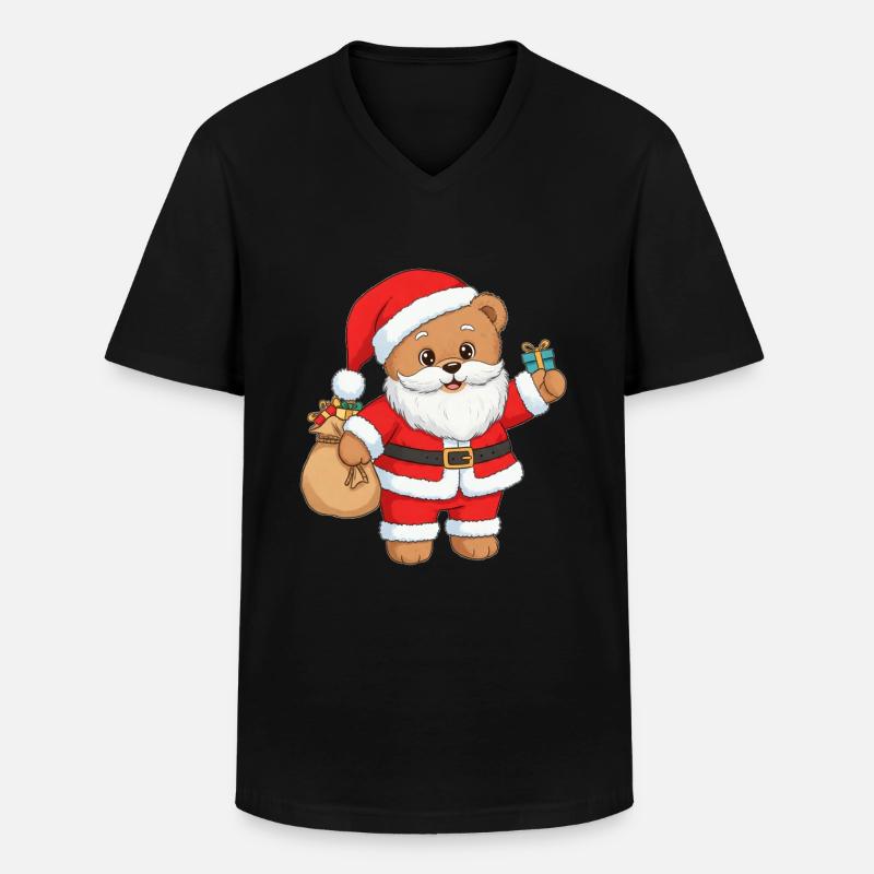 Teddybär Weihnachtsmann - Männer-T-Shirt mit V-Ausschnitt - Schwarz