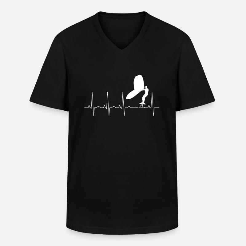 Wingfoiler Puls Frequenz - Männer-T-Shirt mit V-Ausschnitt - Schwarz