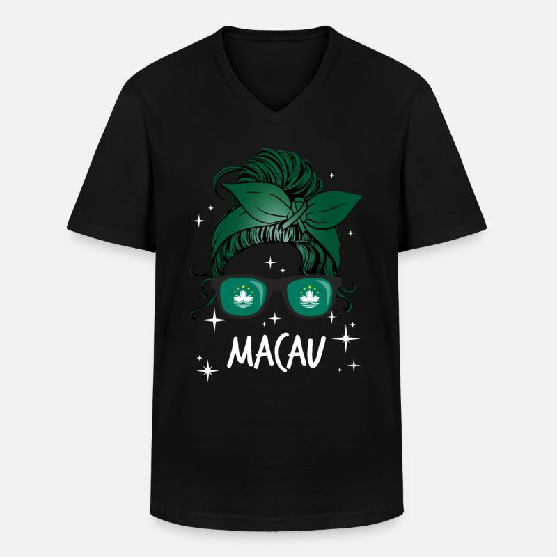 Macau - Männer-T-Shirt mit V-Ausschnitt - Schwarz