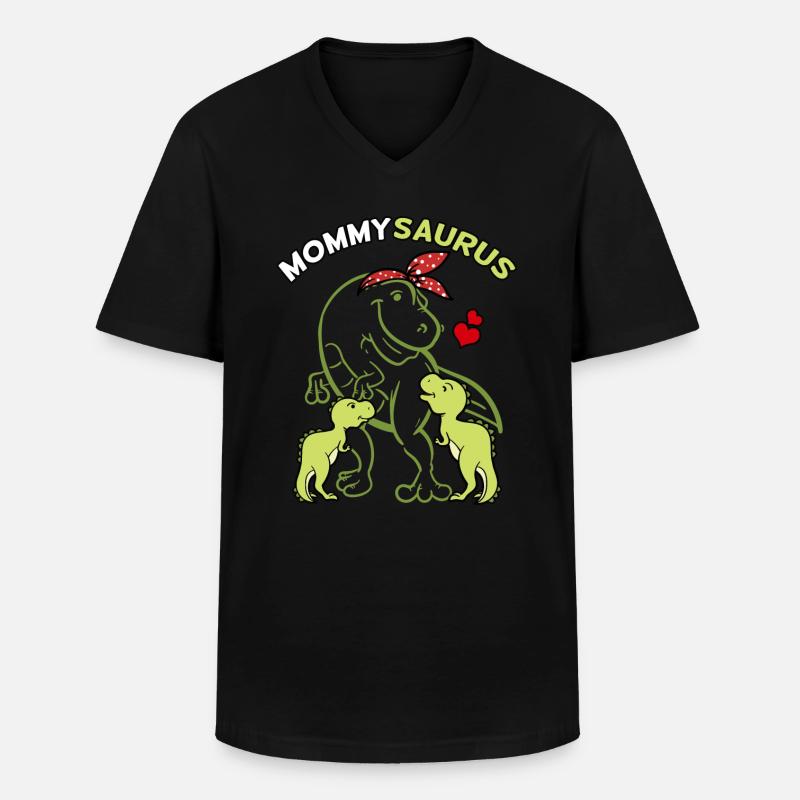 Mommysaurus mit 2 Babys - Männer-T-Shirt mit V-Ausschnitt - Schwarz