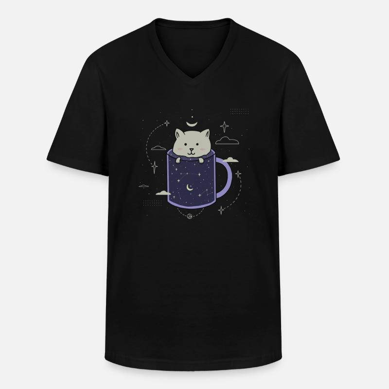 Katze in einer Galaxy Tasse - Männer-T-Shirt mit V-Ausschnitt - Schwarz