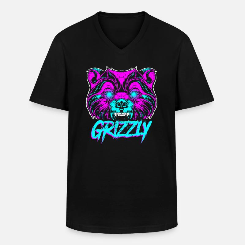 Grizzly Bär - Männer-T-Shirt mit V-Ausschnitt - Schwarz