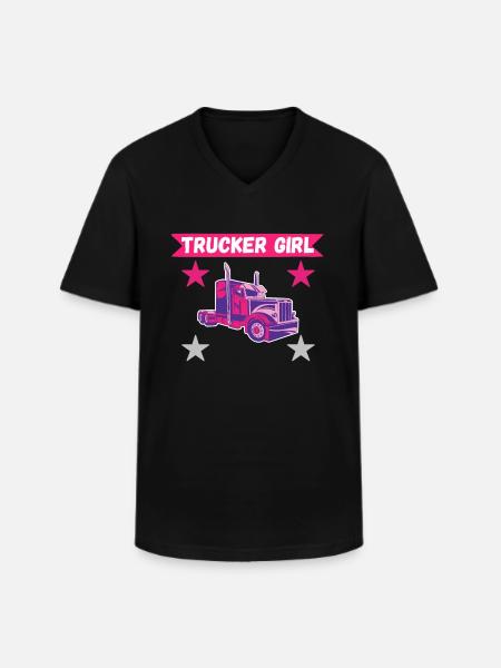 Lastbilchauffør lastbil lastbil kvinde pige lastbil pige - Klassisk herre T-shirt med V-udskæring - sort