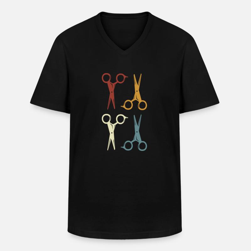Coiffeur & coiffeuse, crésons de ciseaux - T-shirt col V Homme - noir