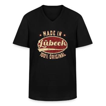 Made in Lübeck 100 % original Lübecker retro - Männer-T-Shirt mit V-Ausschnitt - Schwarz - Vorne - AI Model Male 178 dark (178cm)