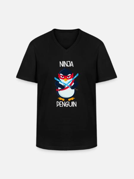 Ninja Penguin - Men's V-Neck T-Shirt - black