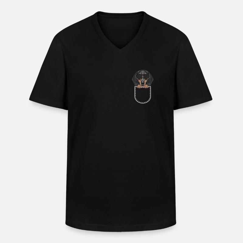 Dackel in der Brusttasche - Männer-T-Shirt mit V-Ausschnitt - Schwarz