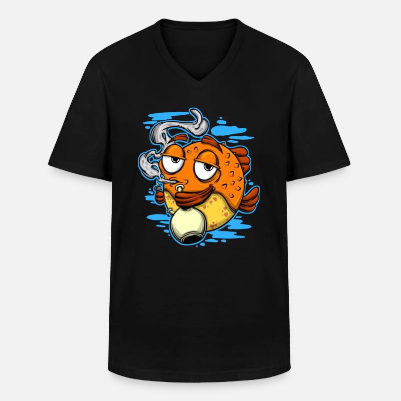 Unkraut rauchender Kugelfisch - Männer-T-Shirt mit V-Ausschnitt - Schwarz