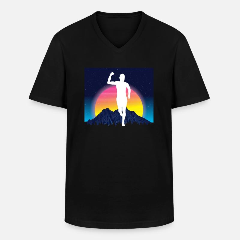 Vaporwave Synthwave Marathon, Trailrunning - Männer-T-Shirt mit V-Ausschnitt - Schwarz