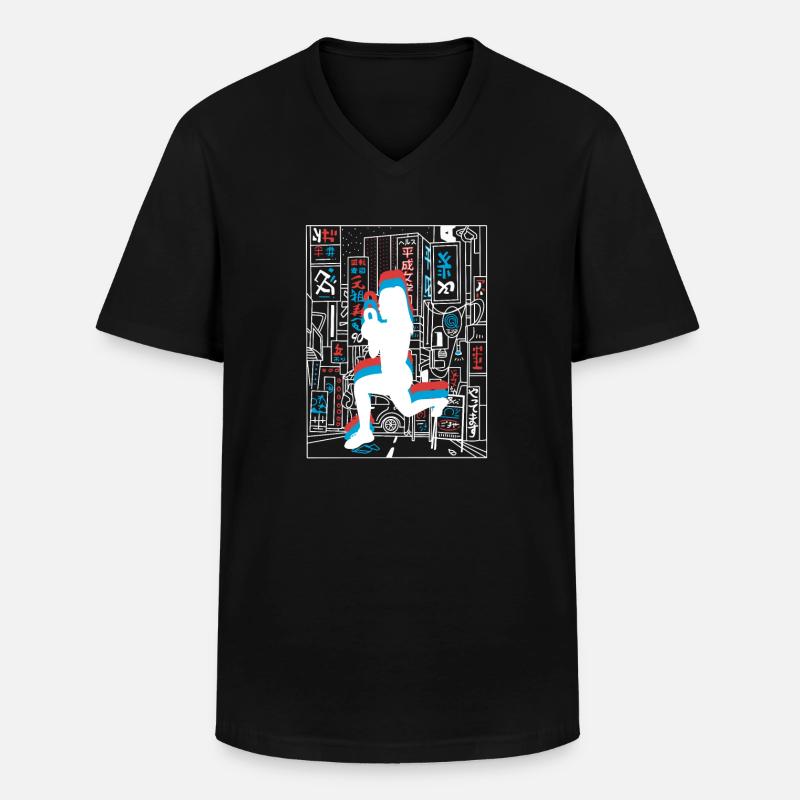 Vaporwave Synthwave Skyline HIIT - Männer-T-Shirt mit V-Ausschnitt - Schwarz