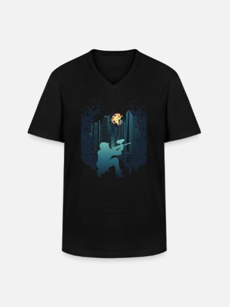 Skyline Paintball - Männer-T-Shirt mit V-Ausschnitt - Schwarz