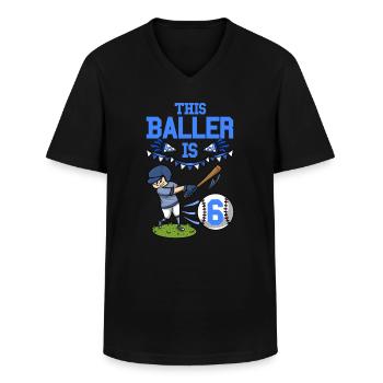 Joueur de baseball Ce joueur est 6 ans de baseball - T-shirt col V Homme - noir - Devant - AI Model Male 178 dark (178cm)