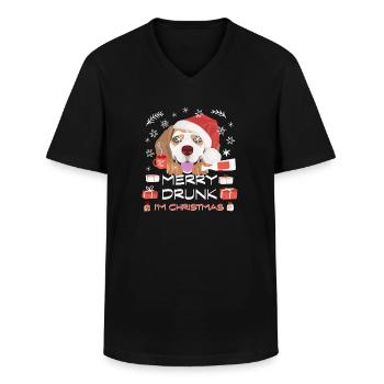 Beagle Christmas Market - Men's V-Neck T-Shirt - black - Front - AI Model Male 178 dark (178cm)