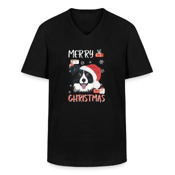 Border Collie Frohe Weihnachten - Männer-T-Shirt mit V-Ausschnitt - Schwarz - Vorne - AI Model Male 178 dark (178cm)