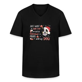 Border Collie Frohe Weihnachten - Männer-T-Shirt mit V-Ausschnitt - Schwarz - Vorne - AI Model Male 178 dark (178cm)