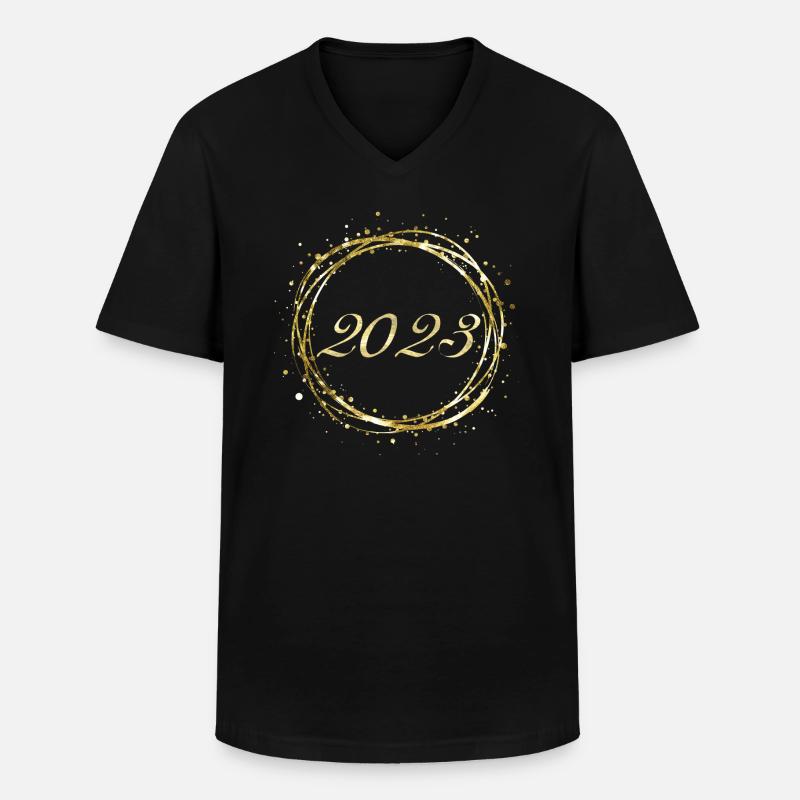 2023 - Männer-T-Shirt mit V-Ausschnitt - Schwarz