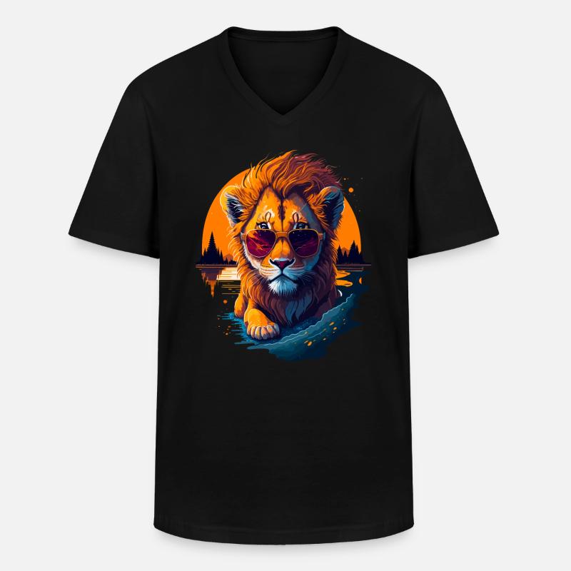 Niedlicher Babylöwe - Männer-T-Shirt mit V-Ausschnitt - Schwarz