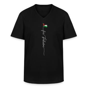 Palestine libre, drapeau patriotique palestinien vintage - T-shirt col V Homme - noir - Devant - AI Model Male 178 dark (178cm)