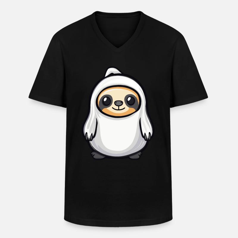 Faultier Halloween Comic Geist - Männer-T-Shirt mit V-Ausschnitt - Schwarz
