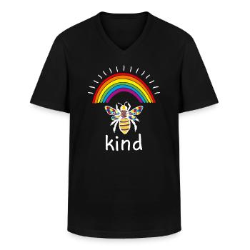 Wees vriendelijk Autisme Awareness Bee Kind Puzzle Pieces Ra - Klassiek mannen T-shirt met V-hals - zwart - Voor - AI Model Male 178 dark (178cm)