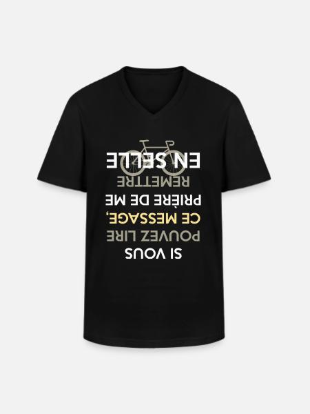 Vélo - en selle - T-shirt col V Homme - noir
