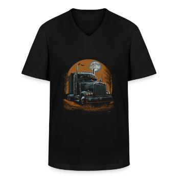 Semi-remorque effrayante d’Halloween pour camion - T-shirt col V Homme - noir - Devant - AI Model Male 178 dark (178cm)