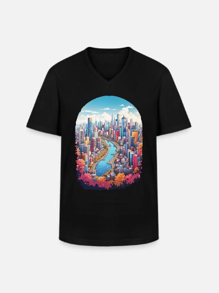 Paysage urbain - T-shirt col V Homme - noir
