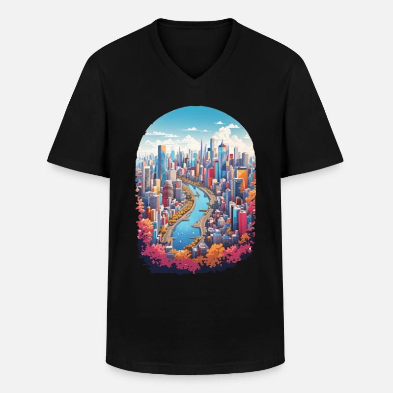 Stadt Landschaft - Männer-T-Shirt mit V-Ausschnitt - Schwarz