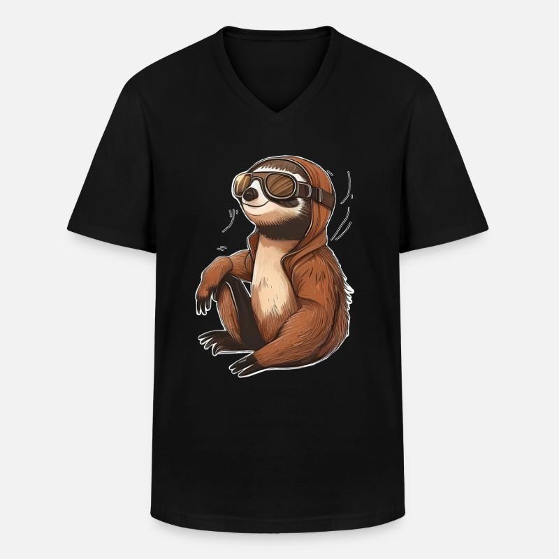 Faultier mit Fliegerbrille - Männer-T-Shirt mit V-Ausschnitt - Schwarz