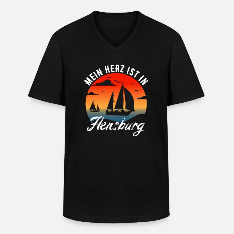 Flensburger Förde | Flensburg Geschenk - Männer-T-Shirt mit V-Ausschnitt - Schwarz