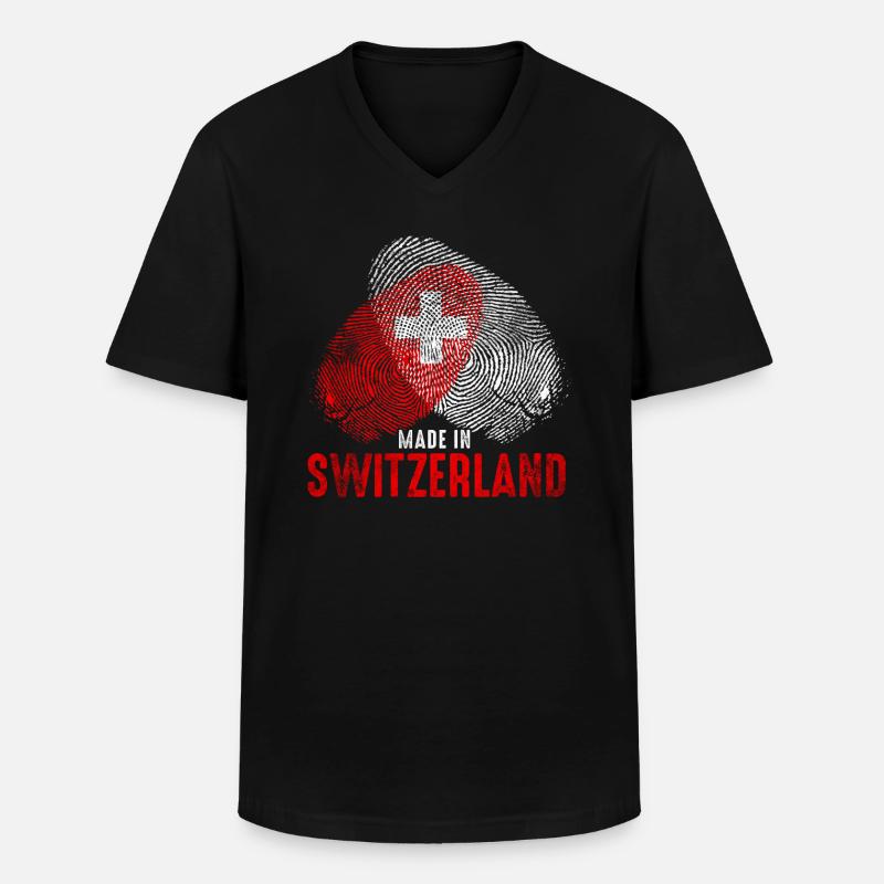 Made in Schweiz - Männer-T-Shirt mit V-Ausschnitt - Schwarz