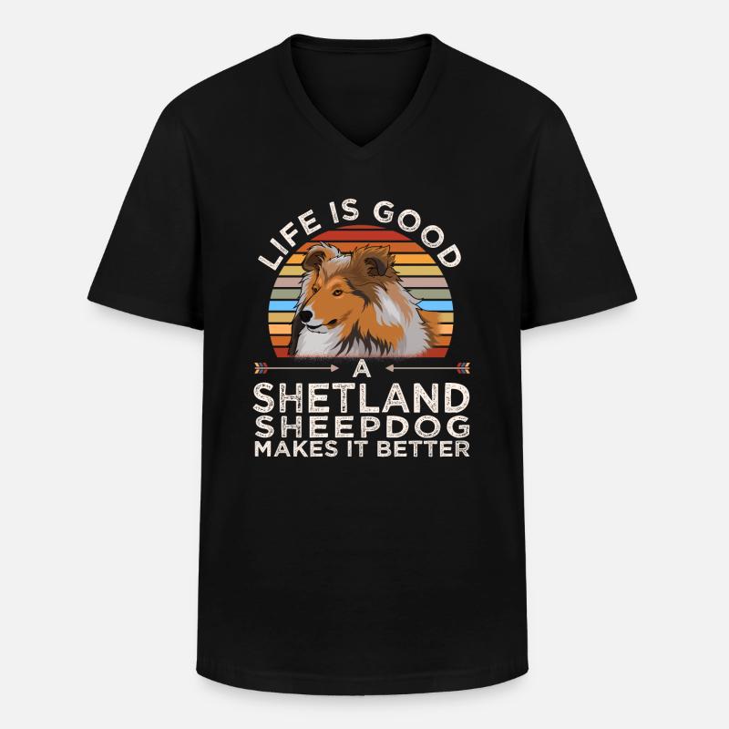Sheltie Hund Shetland Sheepdog Geschenk - Männer-T-Shirt mit V-Ausschnitt - Schwarz