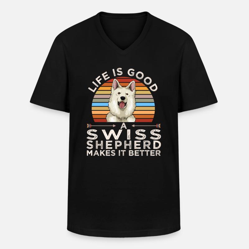 Weißer Schweizer Schäferhund Geschenk - Männer-T-Shirt mit V-Ausschnitt - Schwarz