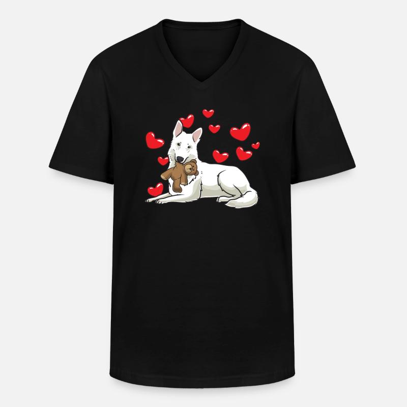Weißer Schweizer Schäferhund mit Kuscheltier - Männer-T-Shirt mit V-Ausschnitt - Schwarz