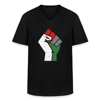 Free Gaza Palestine Fist - Men's V-Neck T-Shirt - black - Front - AI Model Male 178 dark (178cm)