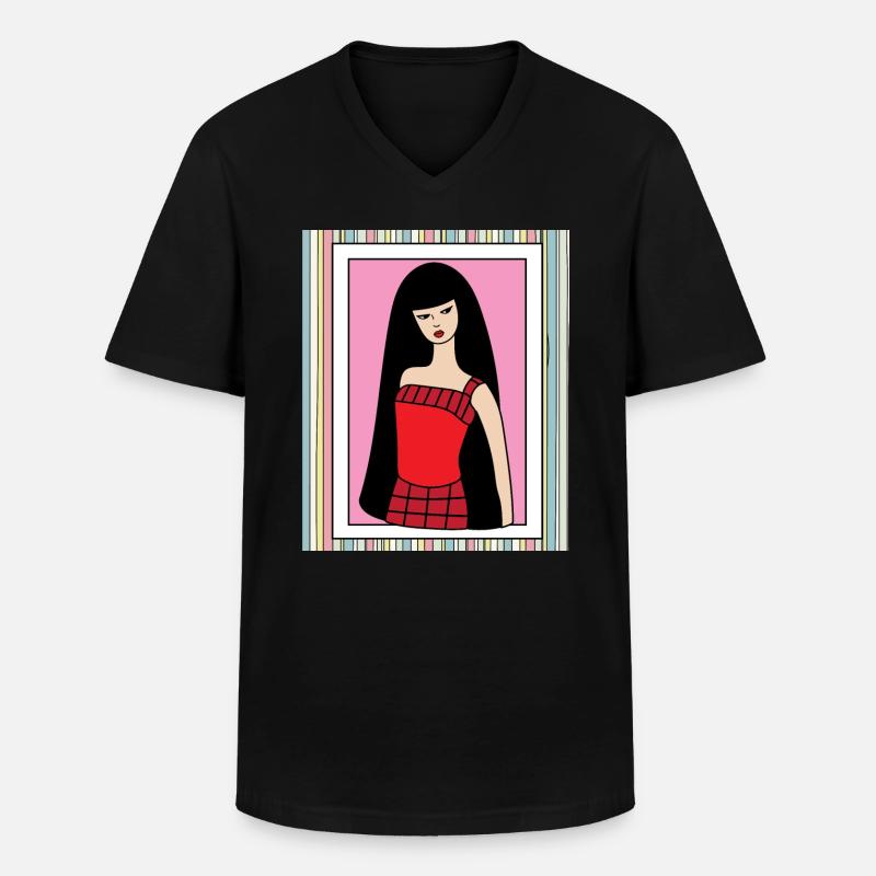 Bunte Retro Puppe - Männer-T-Shirt mit V-Ausschnitt - Schwarz