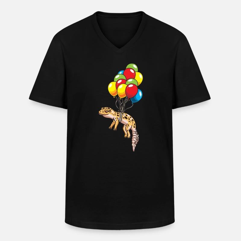 Leopardgecko mit Luftballons Geschenk - Männer-T-Shirt mit V-Ausschnitt - Schwarz